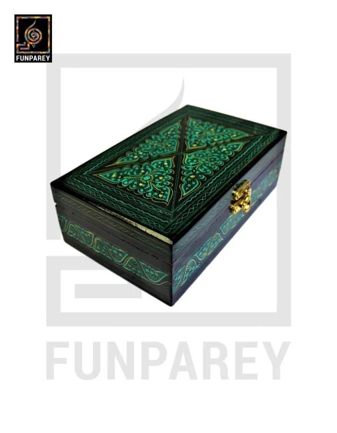 Wooden Jewelry Box 8/5 with Nakshi Art Green - Image 4