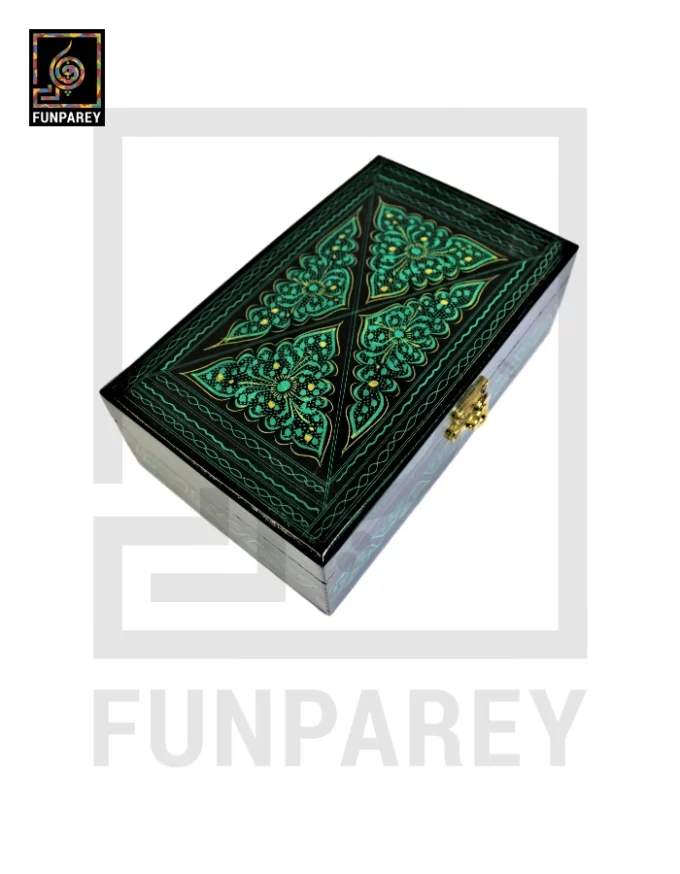 Wooden Jewelry Box 8/5 with Nakshi Art Green - Image 5