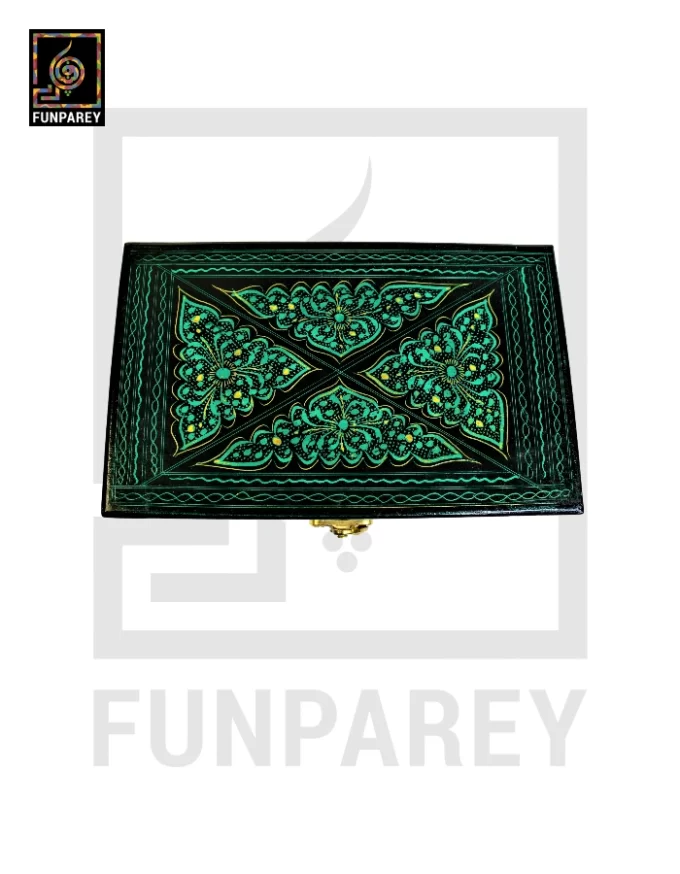 Wooden Jewelry Box 8/5 with Nakshi Art Green - Image 2