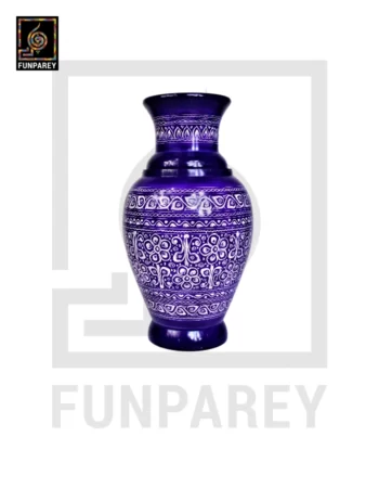 Wooden Vase 11" with Nakshi Art Blue Pottery Dark