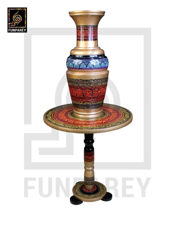 Wooden Table and Vase Set with Naqshi Art 18" Red - Image 8