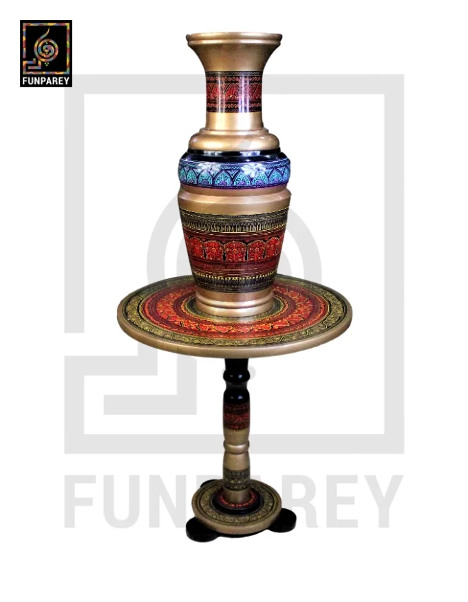 Wooden Table and Vase Set with Naqshi Art 18" Red - Image 9