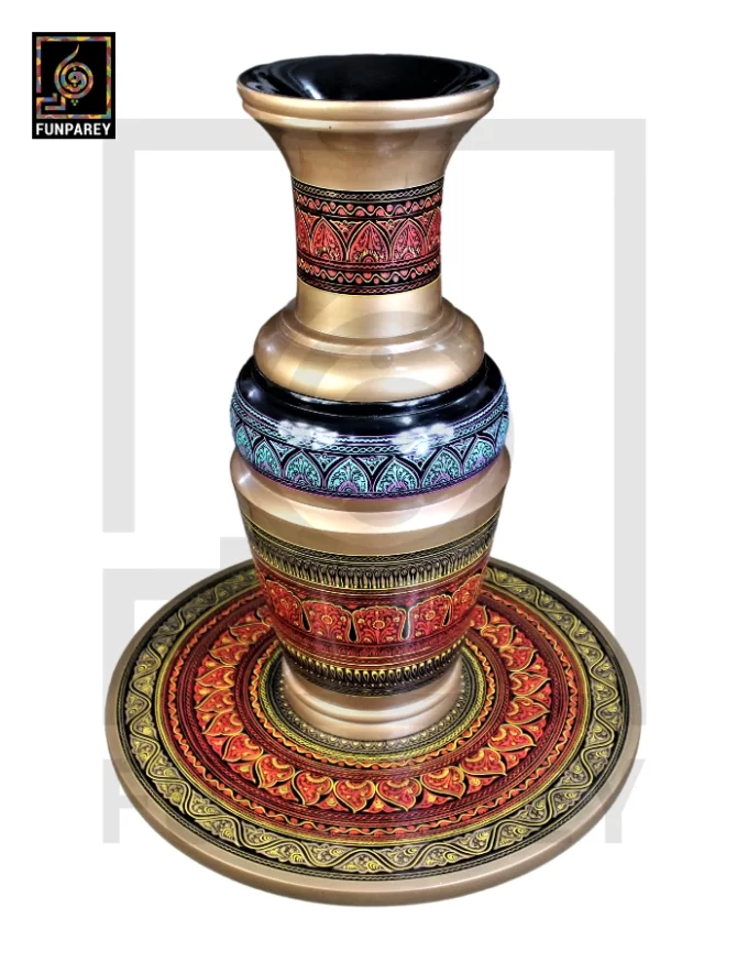 Wooden Table and Vase Set with Naqshi Art 18" Red - Image 4
