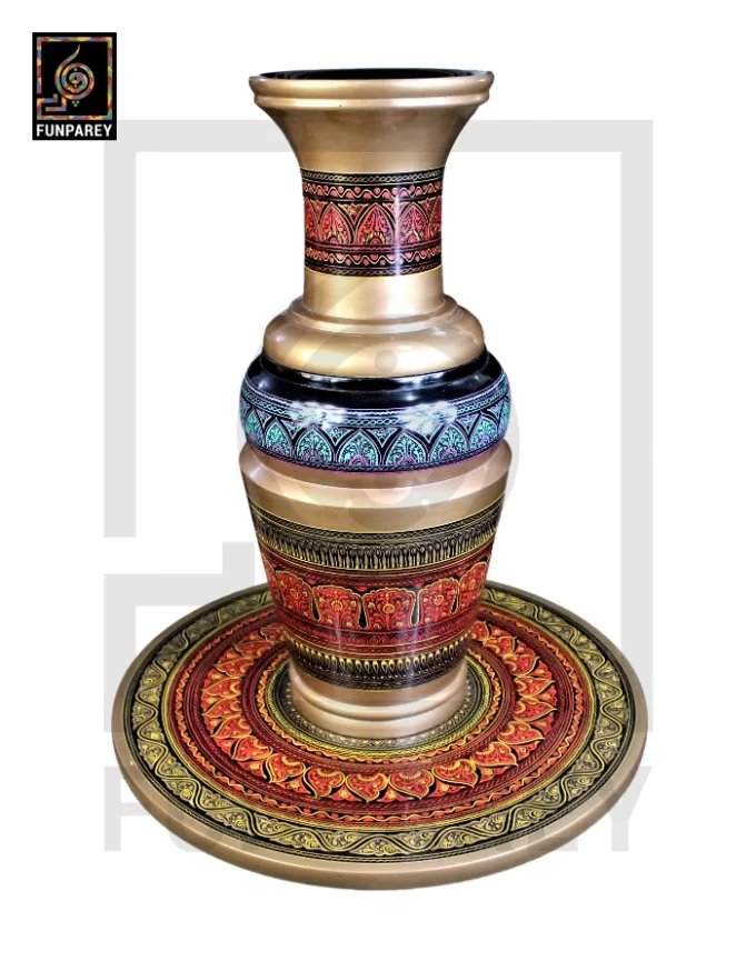 Wooden Table and Vase Set with Naqshi Art 18" Red - Image 2