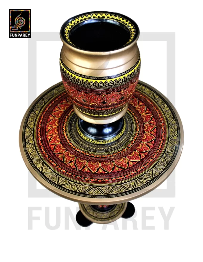 Wooden Table and Planter Vase Set with Nakshi Art 18" Red - Image 2