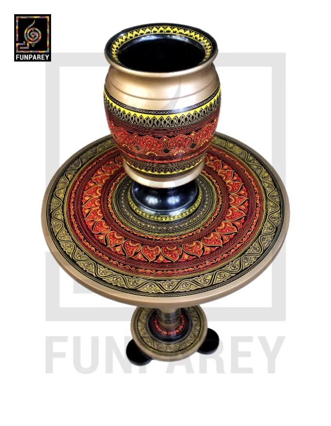 Wooden Table and Planter Vase Set with Nakshi Art 18" Red - Image 6