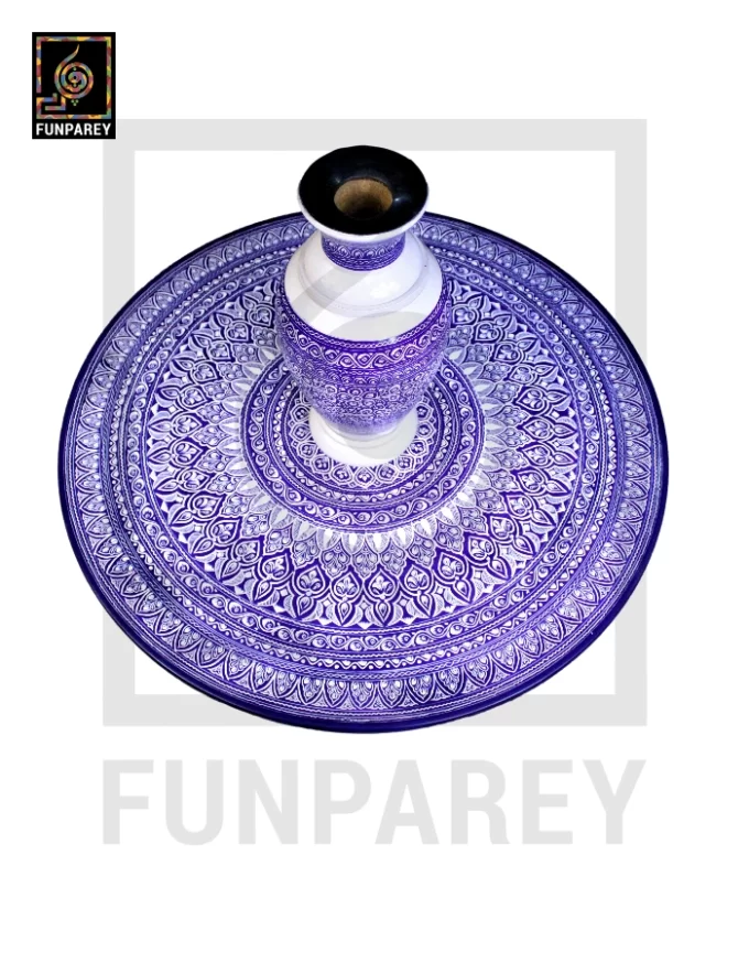 Nakshi Table and Vase Set with Blue Pottery Art Dark Contrast 24" - Image 3