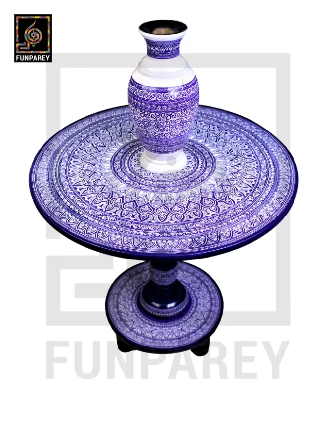 Nakshi Table and Vase Set with Blue Pottery Art Dark Contrast 24" - Image 4