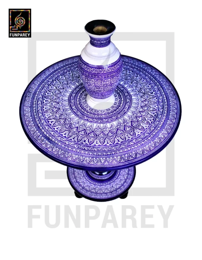 Nakshi Table and Vase Set with Blue Pottery Art Dark Contrast 24" - Image 7