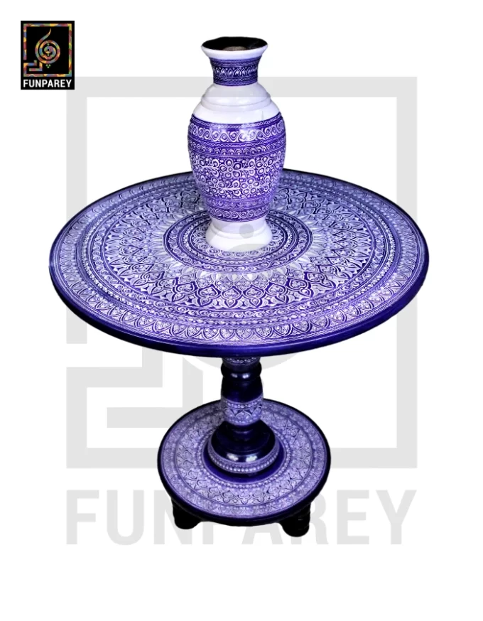 Nakshi Table and Vase Set with Blue Pottery Art Dark Contrast 24" - Image 8