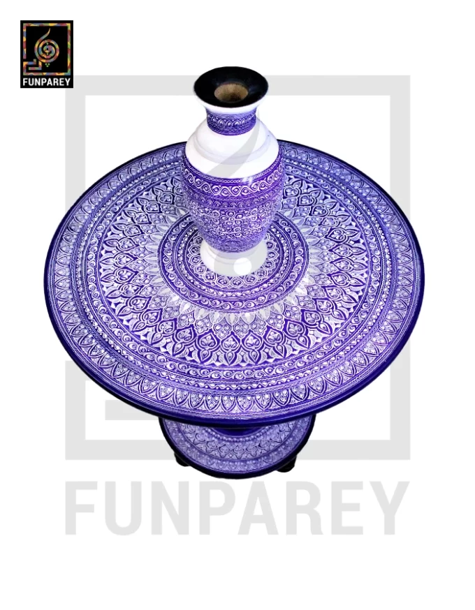 Nakshi Table and Vase Set with Blue Pottery Art Dark Contrast 24" - Image 2