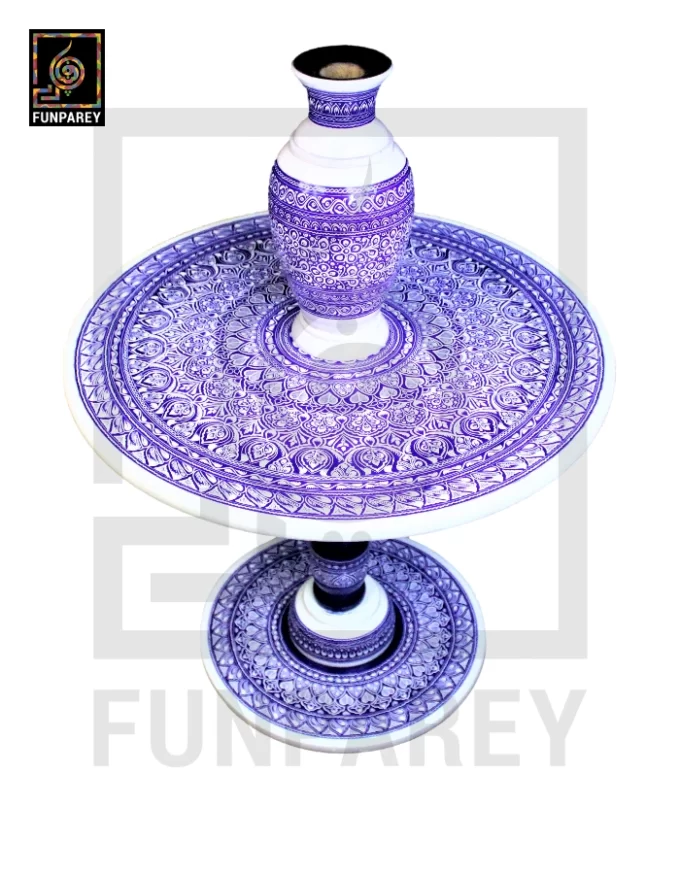 Nakshi Table and Vase Set with Blue Pottery Art Light 24" - Image 4