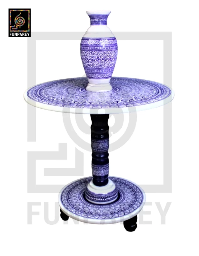 Nakshi Table and Vase Set with Blue Pottery Art Light 24" - Image 5