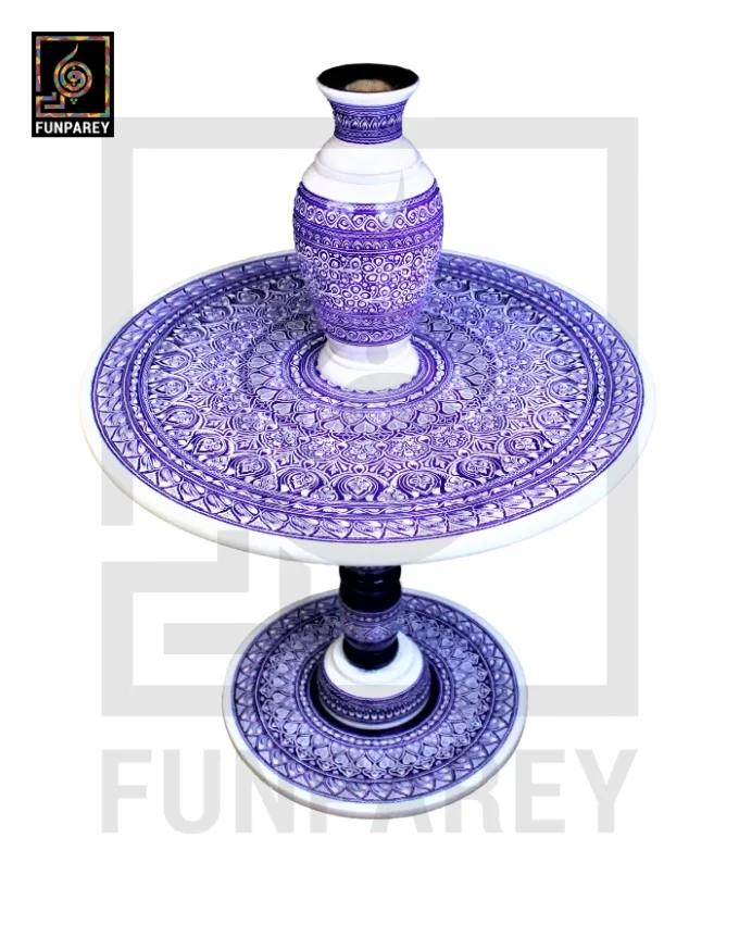 Nakshi Table and Vase Set with Blue Pottery Art Light 24" - Image 6
