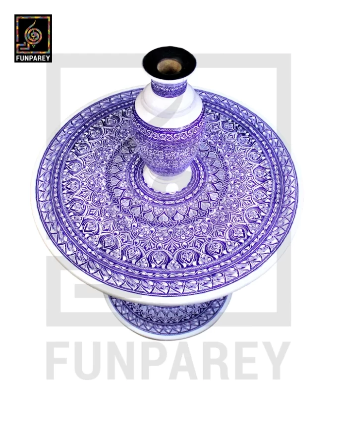 Nakshi Table and Vase Set with Blue Pottery Art Light 24" - Image 7