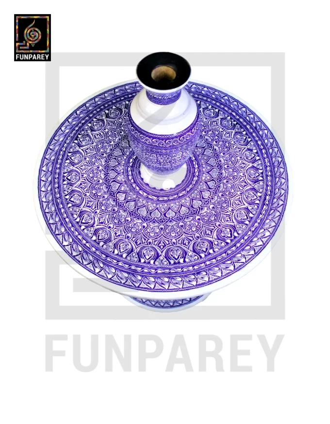 Nakshi Table and Vase Set with Blue Pottery Art Light 24" - Image 8