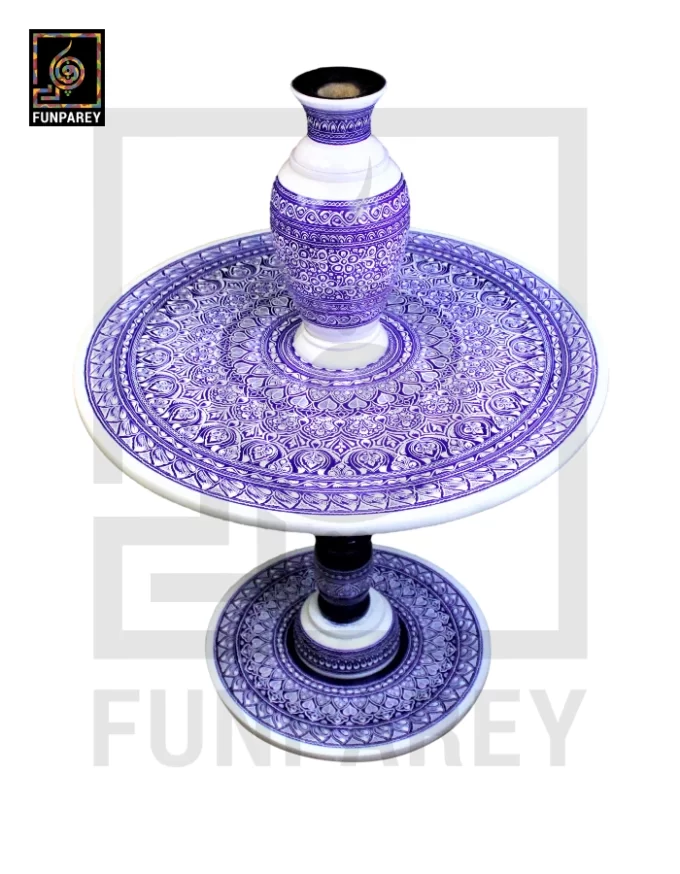 Nakshi Table and Vase Set with Blue Pottery Art Light 24" - Image 10