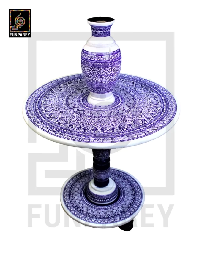 Nakshi Table and Vase Set with Blue Pottery Art Light 24"