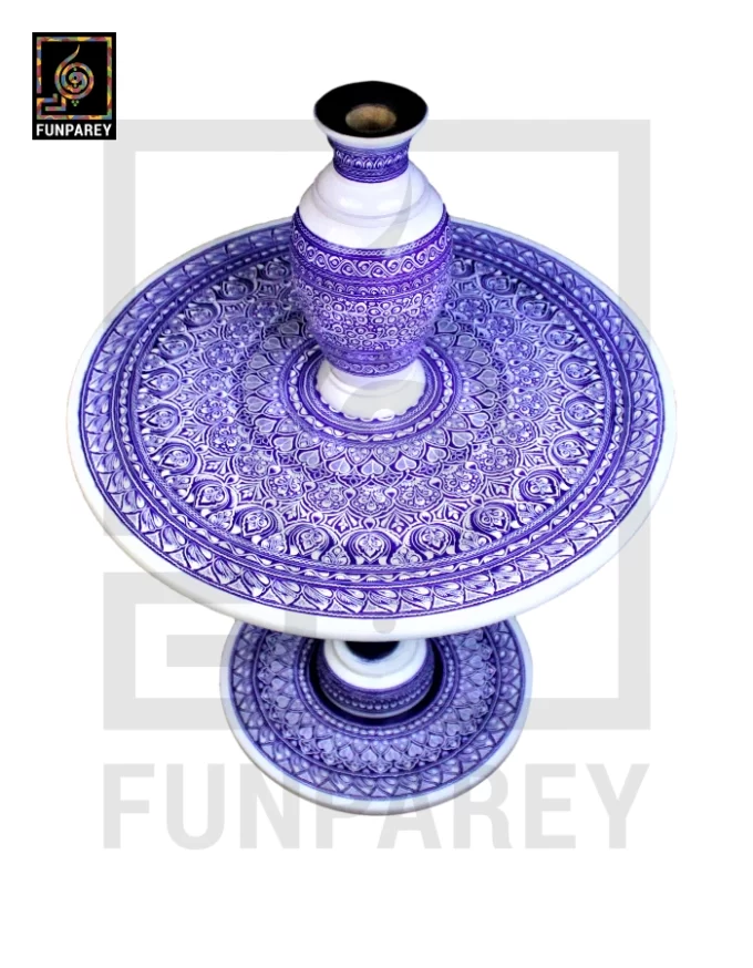 Nakshi Table and Vase Set with Blue Pottery Art Light 24" - Image 3