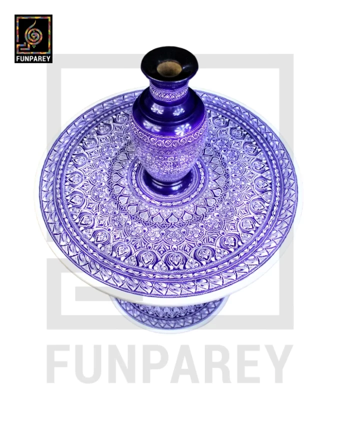 Nakshi Table and Vase Set with Blue Pottery Art Light Contrast 24" - Image 3