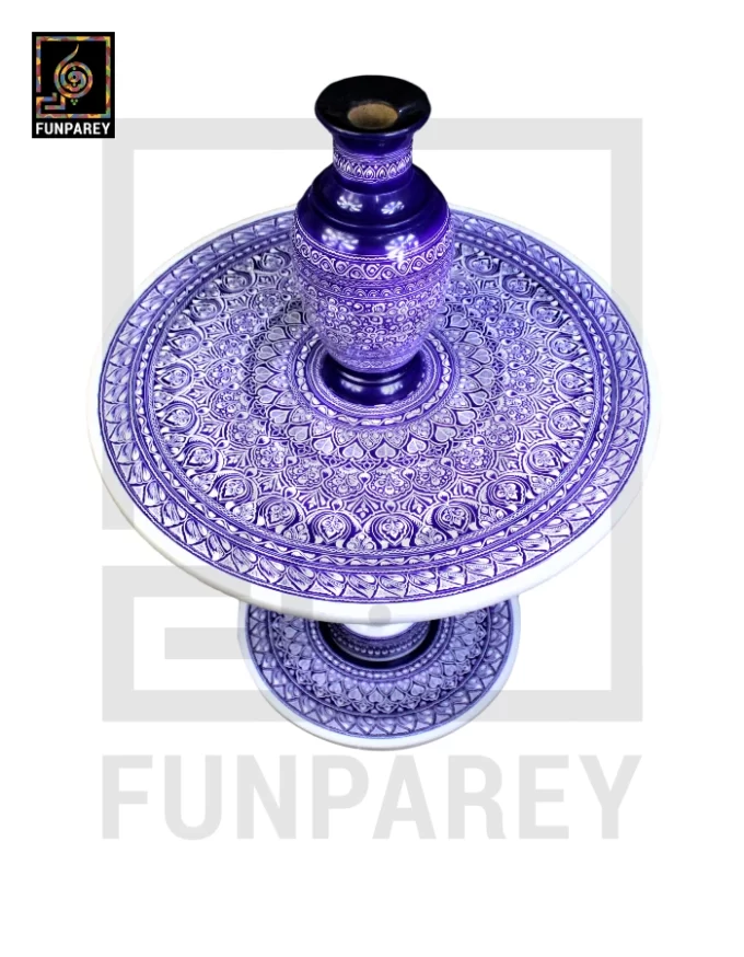 Nakshi Table and Vase Set with Blue Pottery Art Light Contrast 24" - Image 4