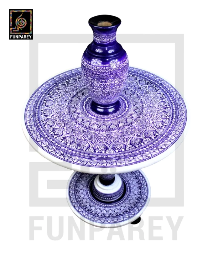 Nakshi Table and Vase Set with Blue Pottery Art Light Contrast 24"