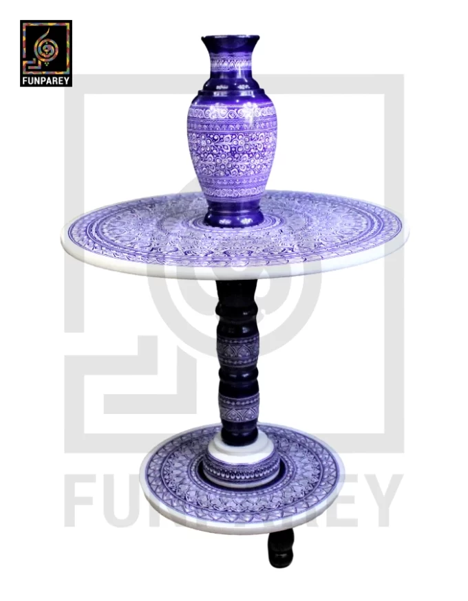 Nakshi Table and Vase Set with Blue Pottery Art Light Contrast 24" - Image 6
