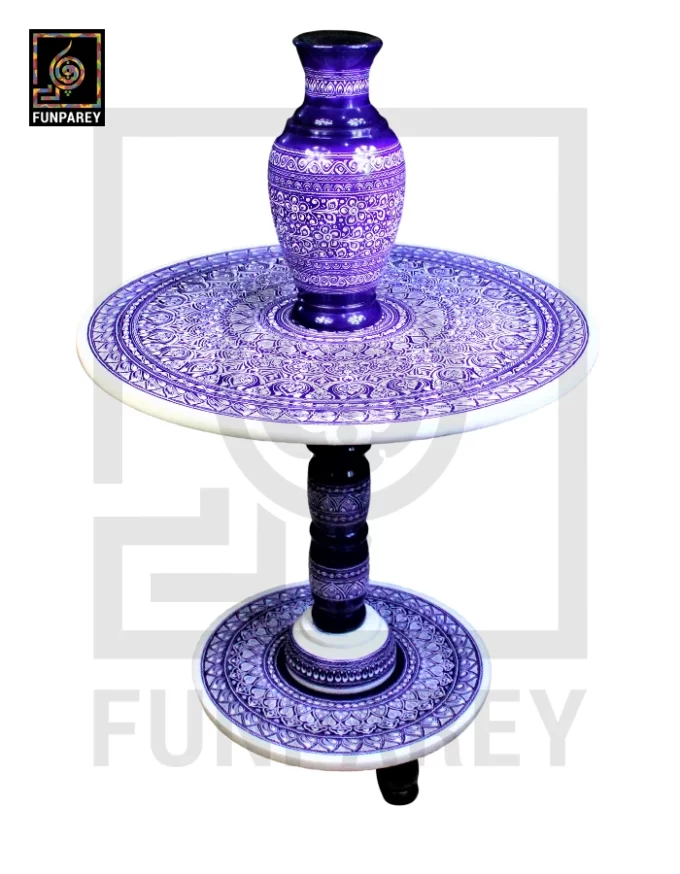 Nakshi Table and Vase Set with Blue Pottery Art Light Contrast 24" - Image 7