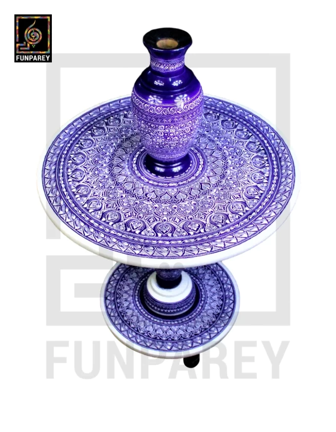 Nakshi Table and Vase Set with Blue Pottery Art Light Contrast 24" - Image 8