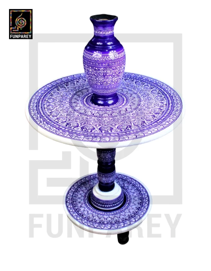 Nakshi Table and Vase Set with Blue Pottery Art Light Contrast 24" - Image 9