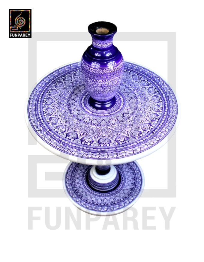 Nakshi Table and Vase Set with Blue Pottery Art Light Contrast 24" - Image 10