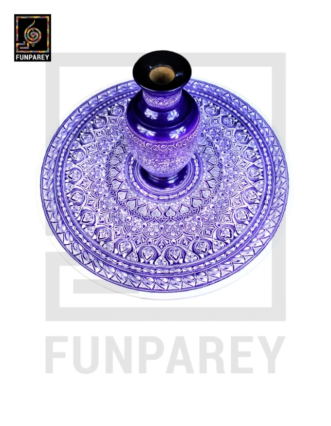 Nakshi Table and Vase Set with Blue Pottery Art Light Contrast 24" - Image 2