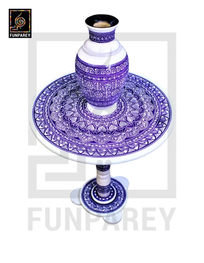 Nakshi Table and Vase Set with Blue Pottery Art Light 18" - Image 3