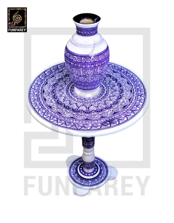 Nakshi Table and Vase Set with Blue Pottery Art Light 18"