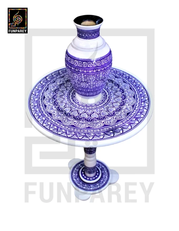 Nakshi Table and Vase Set with Blue Pottery Art Light 18" - Image 5