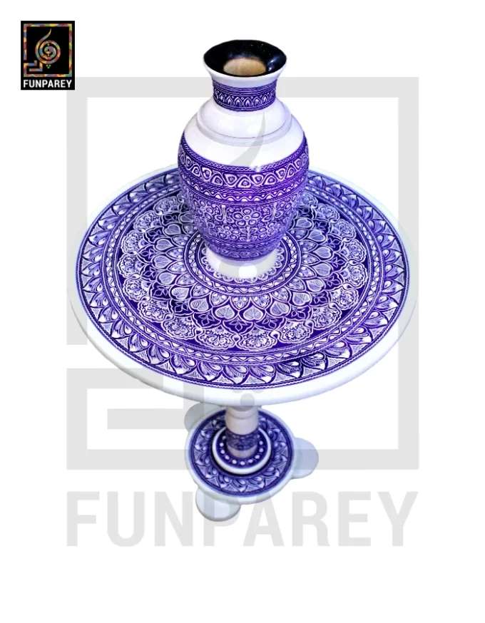 Nakshi Table and Vase Set with Blue Pottery Art Light 18" - Image 6