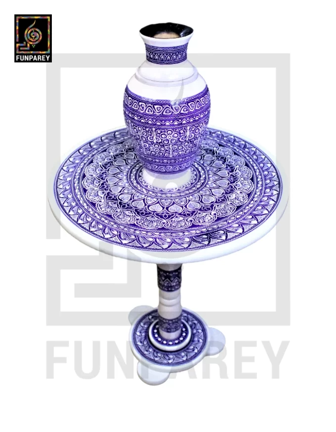 Nakshi Table and Vase Set with Blue Pottery Art Light 18" - Image 7