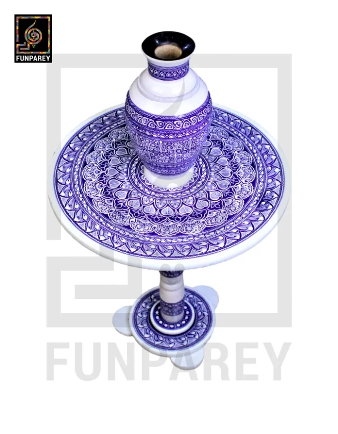 Nakshi Table and Vase Set with Blue Pottery Art Light 18" - Image 2