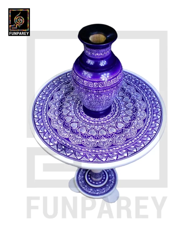 Nakshi Table and Vase Set with Blue Pottery Art Light Contrast 18" - Image 3