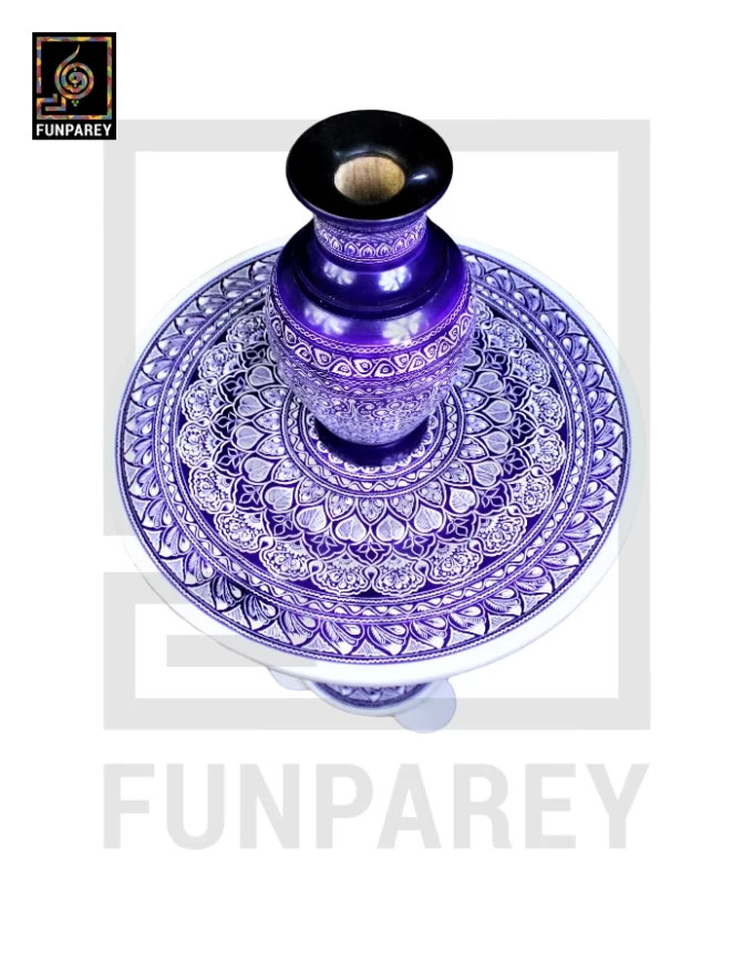 Nakshi Table and Vase Set with Blue Pottery Art Light Contrast 18" - Image 4