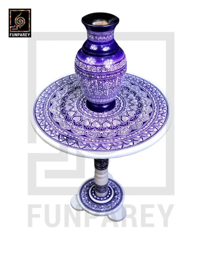 Nakshi Table and Vase Set with Blue Pottery Art Light Contrast 18" - Image 5