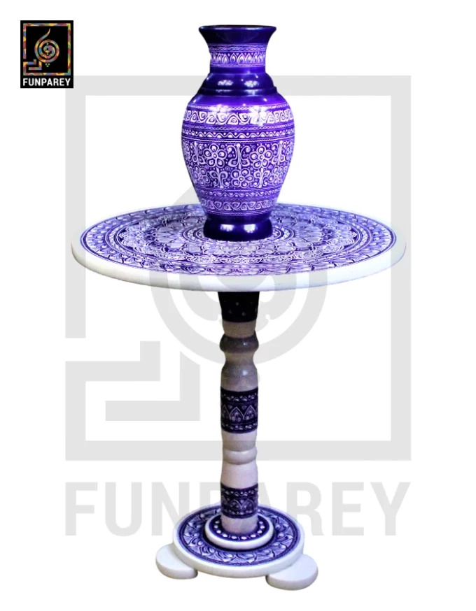 Nakshi Table and Vase Set with Blue Pottery Art Light Contrast 18" - Image 7