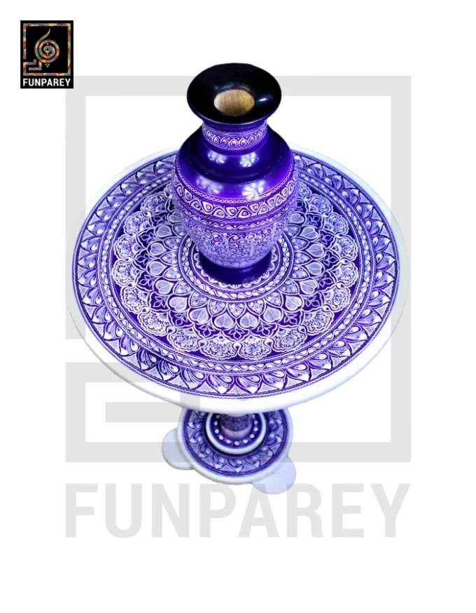 Nakshi Table and Vase Set with Blue Pottery Art Light Contrast 18" - Image 2