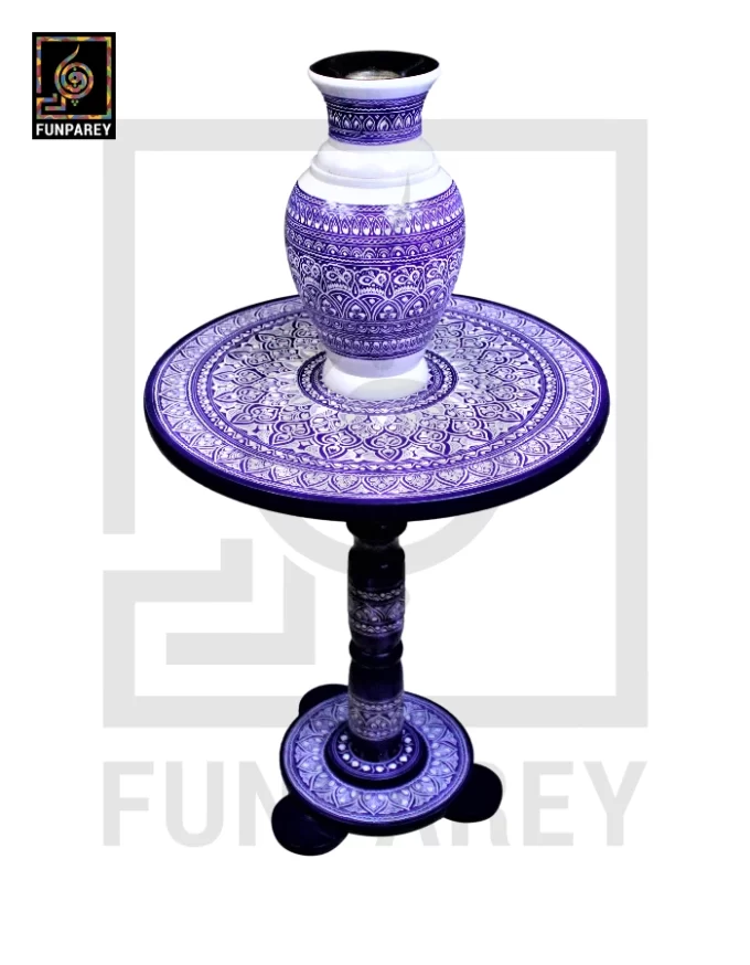 Nakshi Table and Vase Set with Blue Pottery Art Dark Contrast 16" - Image 3