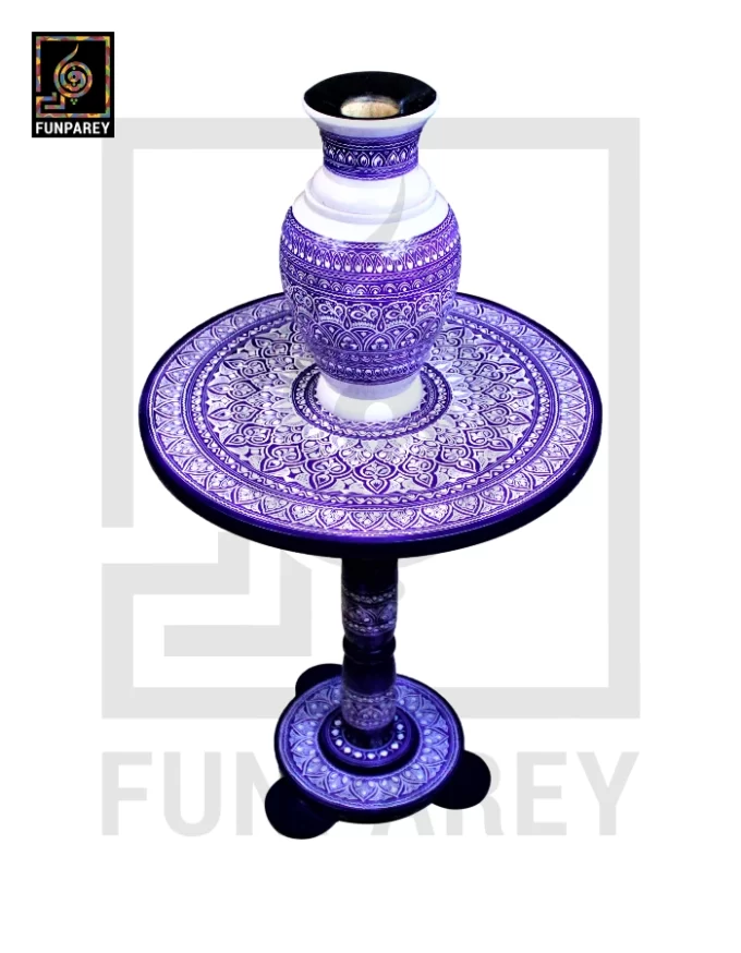 Nakshi Table and Vase Set with Blue Pottery Art Dark Contrast 16" - Image 4