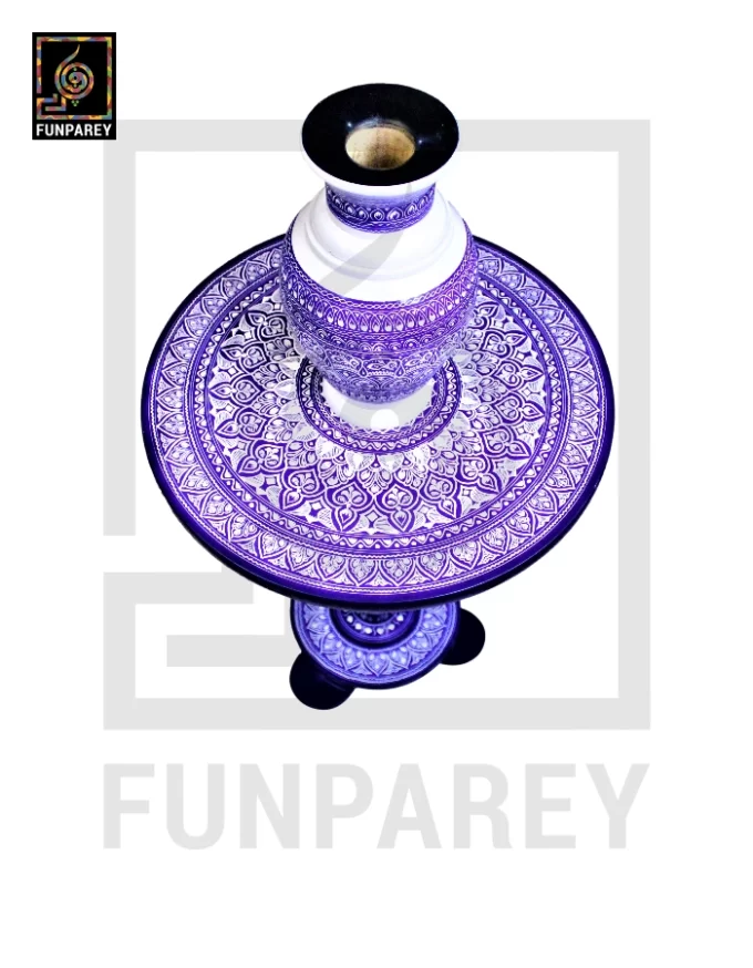 Nakshi Table and Vase Set with Blue Pottery Art Dark Contrast 16" - Image 5