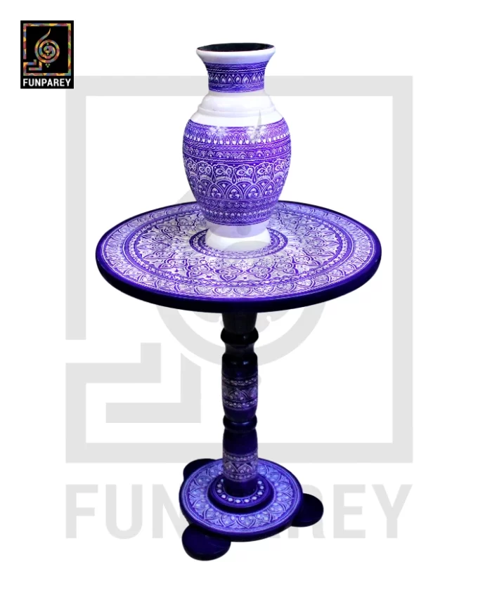 Nakshi Table and Vase Set with Blue Pottery Art Dark Contrast 16" - Image 6