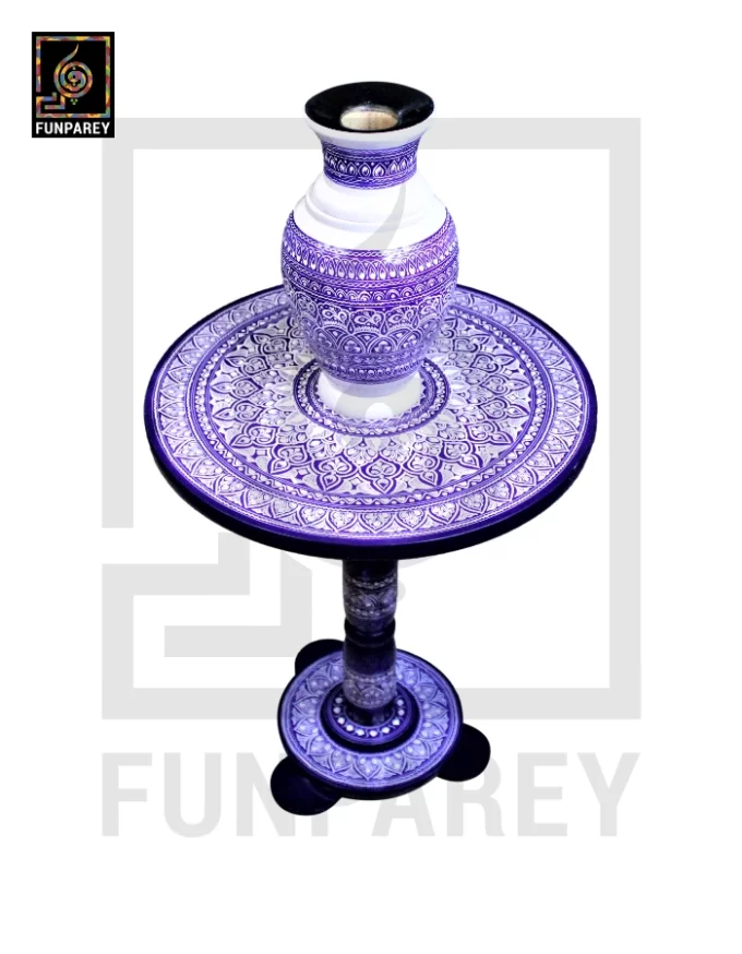 Nakshi Table and Vase Set with Blue Pottery Art Dark Contrast 16"