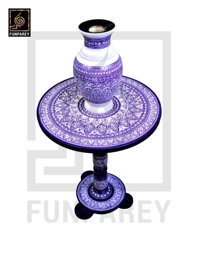 Nakshi Table and Vase Set with Blue Pottery Art Dark Contrast 16" - Image 2