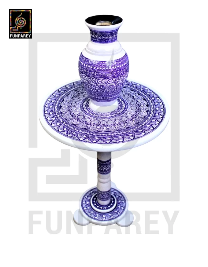 Nakshi Table and Vase Set with Blue Pottery Art Light 16" - Image 3